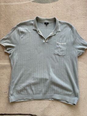 Express Men's Sage Green Short-Sleeve Knit Polo with Pocket